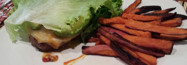 Protein Style Burger with Sweet Potato Fries